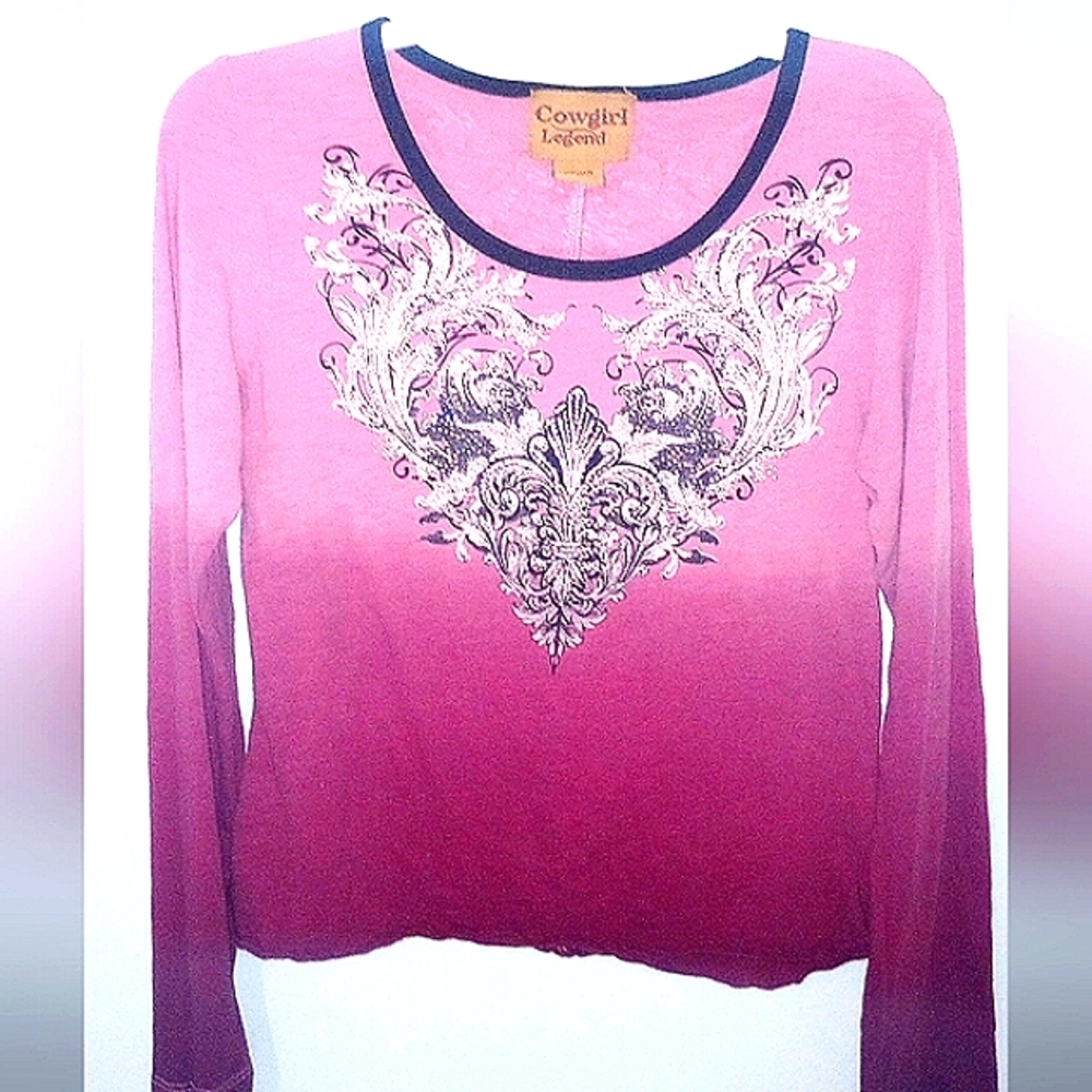 Pink Graphic Long Sleeve Tee with Ornate Design